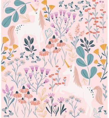 Roommates Pink & Green Clara Jean Unicorn Paradise Peel and Stick Wallpaper
