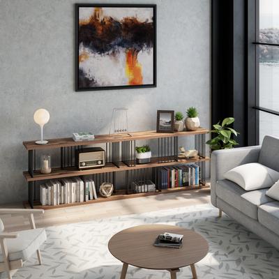DAVEE FURNITURE "94.5"" W Antique Walnut and lron Standard Bookcase - 94.5*12*43.8 inches"