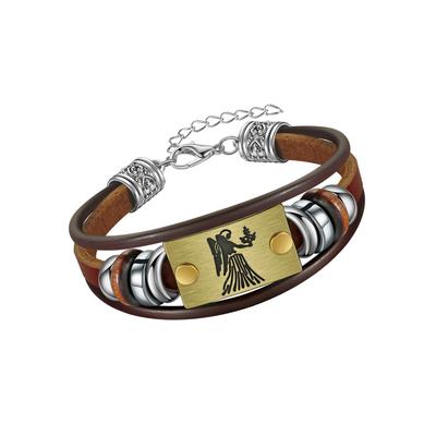 Armband FIRETTI "Schmuck Geschenk Armschmuck Armkette Edelstein Sternzeichen", bunt (edelstahlfarben, messingfarben, dunkelbraun, braun, grau, braun, grau), Armbänder, Damen, 26cm, Jungfrau, Edelstahl Leder Messing, Edelstahl, Leder, Messing,...