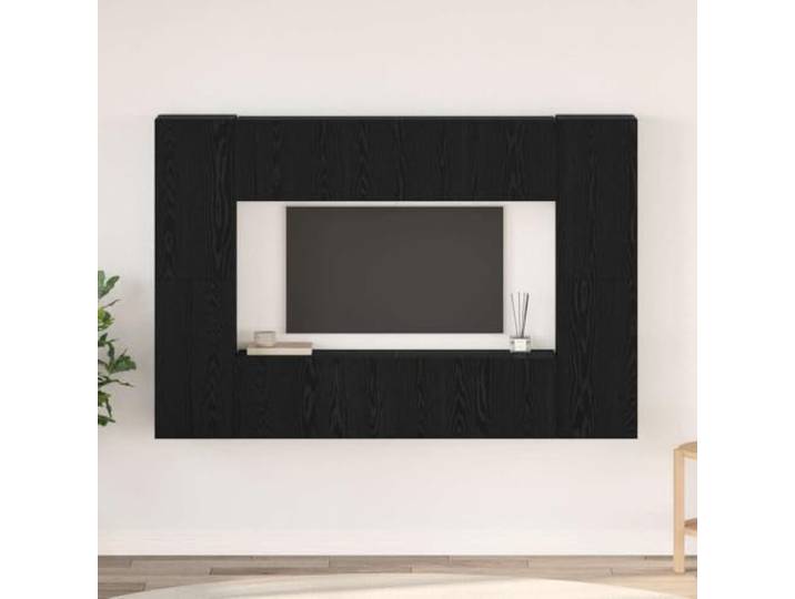 HEFZGDB TV-Schrank-Set mit Regal 8 pcs Schwarz Eiche 181 x 30 x 120 cm, Moderner Aufbewahrungsschrank, Wohnzimmer Möbel, Stauraum Lösung, Verstellbare Einrichtung