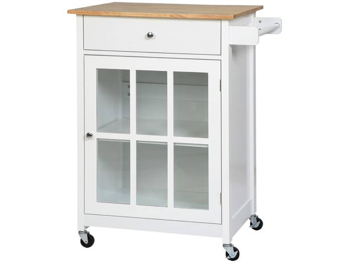 Desserte de cuisine à roulettes multi-rangement chêne clair blanc