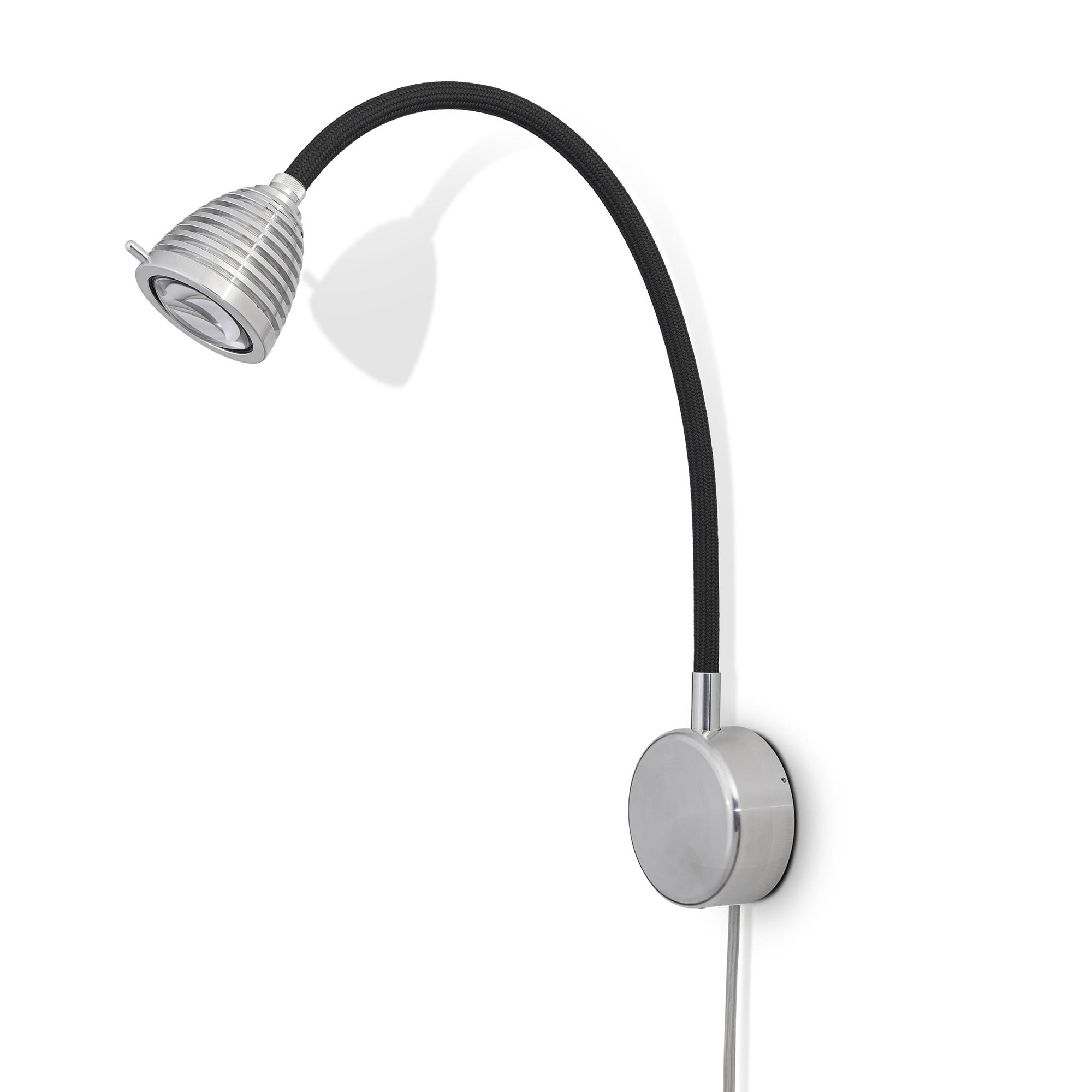 less 'n' more Athene A-BWL2-V Wandleuchte aluminium mit Kabel (Flexwelle Textil ... Flexwelle Textil schwarz A-BWL2-V-KA-FTS