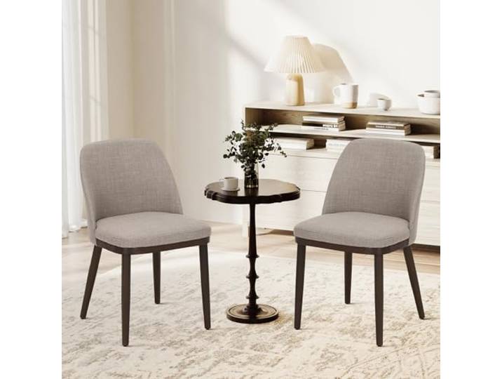 COLAMY Gepolsterte Esszimmerstühle 2er Set, Moderne Küchenstühle mit Rückenlehne, Stoffstuhl mit Holzbeinen für Esszimmer, Küche, Restaurant, Camel