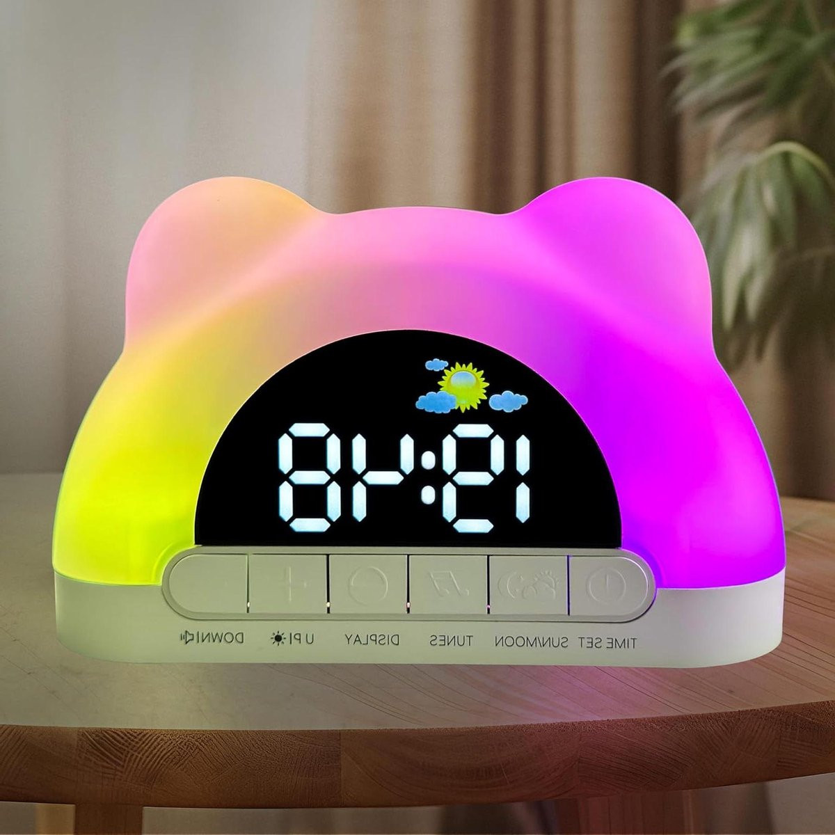 Kinderwekker Slaaptrainer - Digitale Klok met Geluidsmachine en 11 RGB Kleuren - Wit