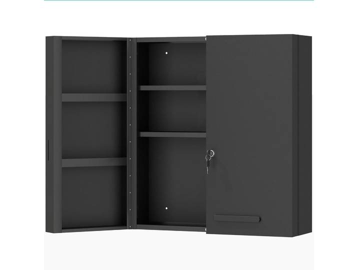 Kleankin Medizinschrank Kaltgewalzter-Stahl Schwarz, Metall, 6 Fächer, 18x60x55 cm, Badezimmer, Badezimmerschränke, Medizinschrank