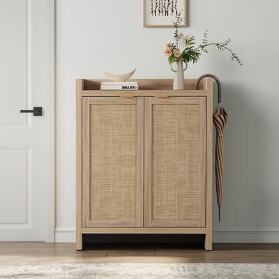 SICOTAS Modern Style Rattan Woven Right Angle Shoe Cabinet