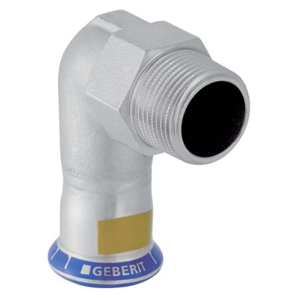 Geberit Gas-Übergangswinkel Mapress 90Grad mit AG, Edelstahl, d= 22mmxR 3/4 (Winkelverbindung) (70529241)