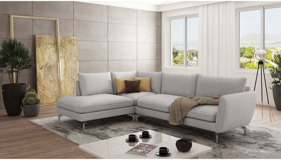 S-Style Furniture Modern L-Shape Corner Sofa with Silver Metal Legs Silver 87cm H X 277cm W X 200cm D