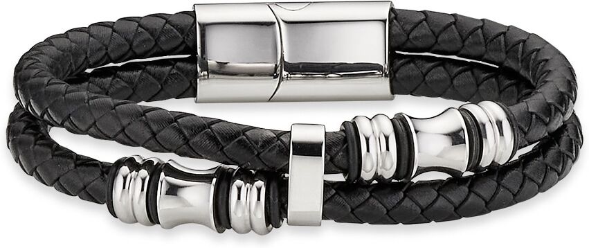 Lederarmband BRUNO BANANI "Schmuck Geschenk Armkette Axt Lederband breit Silber" Gr. 21, grau (schwarz, edelstahlfarben), Armbänder, Herren, 21, Edelstahl Leder, Edelstahl, Leder, Lederarmband schwarz, edelstahlfarben 21, Edelstahl Leder