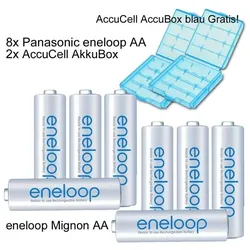 Panasonic Akku 8er Pack Akkus Mignon AA Akku Batterien mit blauer Akkubox Neueste Version (8 Stk., AA, 1900 mAh), Batterien + Akkus