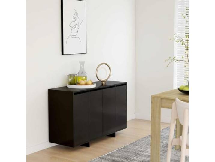 RJPLMFV Anrichte, Schwarz, 120 x 41 x 75 cm, Holz, 4 Türen Modernes Design, geräumige Aufbewahrung, robuste Oberfläche, leicht zu reinigen, ideal für Dekoration
