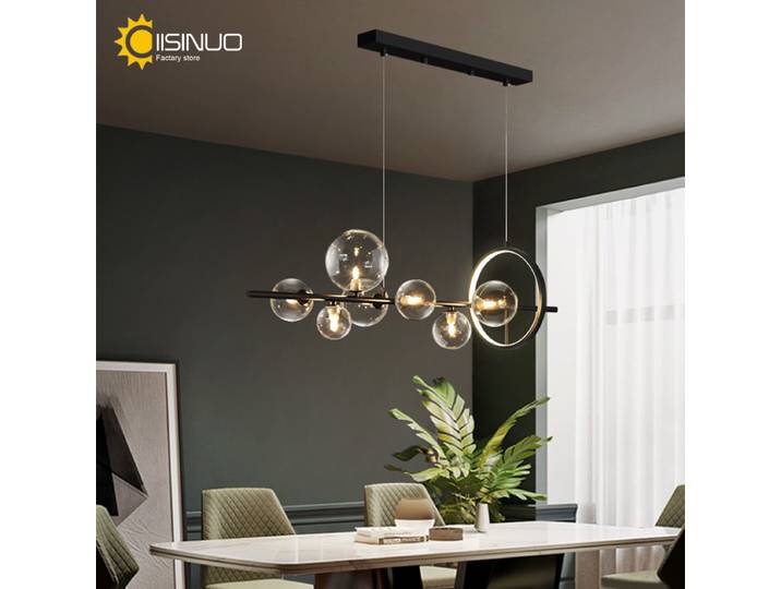 Lustre de plafond à bulles en verre minimaliste avec câble suspendu réglable, éclairage pour salle à manger, salon, décembre