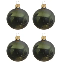 Christmas Decorations 4 Weihnachtskugeln 10cm Glas mundgeblasen Christbaumkugeln dunkelgrün glänzend