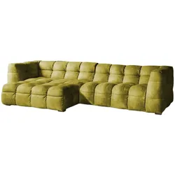 KAWOLA Sofa ROSARIO Ecksofa Velvet moosgrün Recamiere links