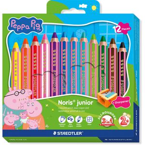 Staedtler Buntstifte Noris junior Peppa Pig 140 C12 L1, 3in1, Bunt-, Wachsmal- & Aquarellstift, Spitzer, 12 Stück