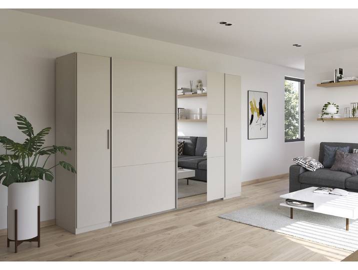 Armoire combinée Kronach avec miroir 311cm Beige/Cachemire Argenté 1 miroir