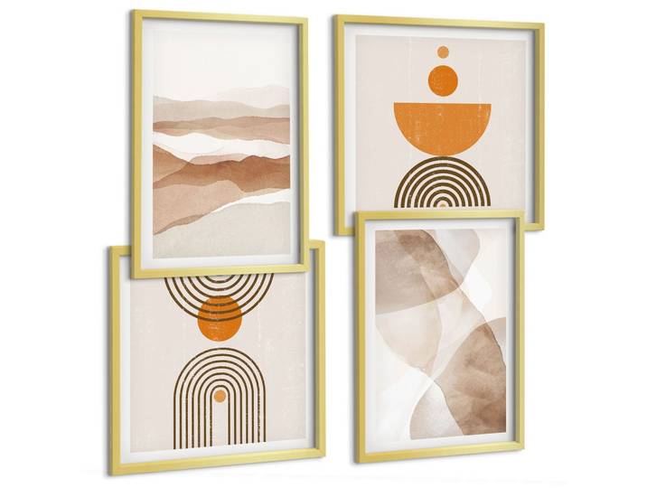 BILDER SET 4er Set - 50x50 cm & 40x60 cm Goldrahmen - Strukturen schattieren Minimalismus