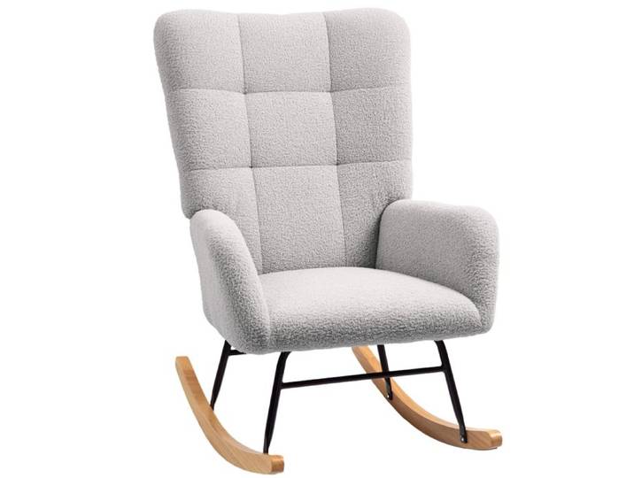 Fauteuil à bascule homcom fauteuil à bascule avec accoudoirs Teddy Velvet look fauteuil relaxant avec glissière en bois