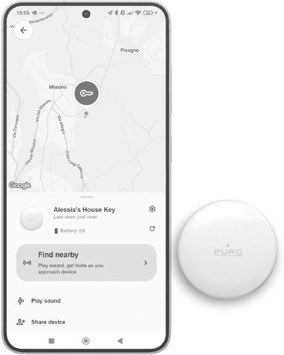 Puro Find Me Mini Dual GPS Tracker - Apple Find My & Android Find Hub - Hvid