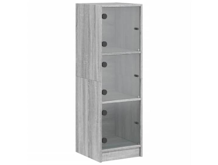 GHVBNMF Highboard mit Glastüren 35x37x109 cm Schrank Grau Sonoma Kompakter Beistellschrank mit 3 Fächern für mehr Ordnung in Wohnzimmer, Flur oder Schlafzimmer