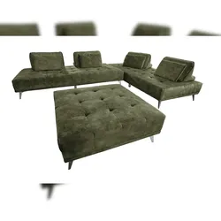 KAWOLA Sofa WIOLO Ecksofa velvet mit Hocker moosgrün