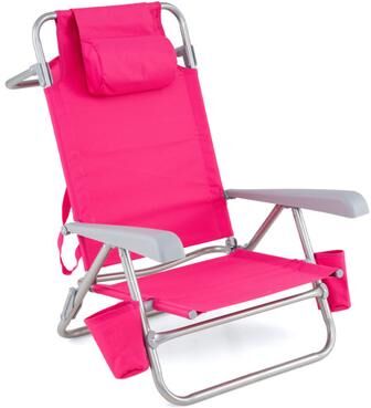 Costway 2 Pack Portable Folding Beach Chair with 7-Position Backrest-Pink