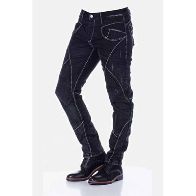 5-Pocket-Jeans CIPO & BAXX "Jeans", Herren, Gr. 30, Länge 34, schwarz, 98% Baumwolle, 2% Elasthan, unifarben, Basic, regular fit lang, Jeans 5-Pocket-Jeans, mit extravaganten Teilungsnähten, CD288