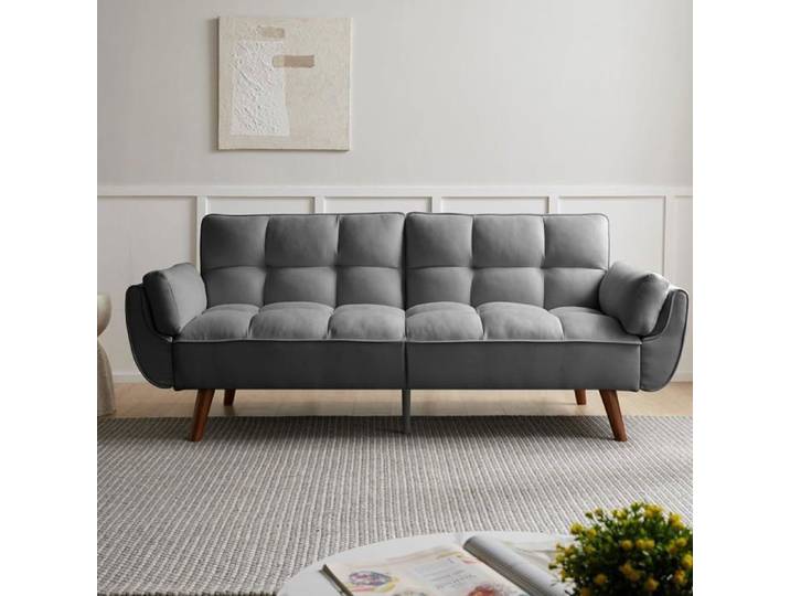 JIEXI Canapé 2 Places moderne en tissu avec dossier réglable canapé-lit multifonctionnel pour salon (gris)