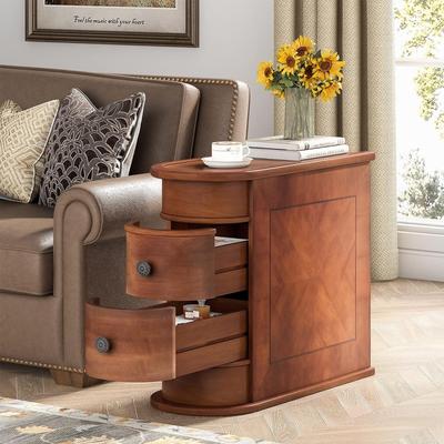 Bluebell Solid Wood End Table, Two-Drawer Narrow Side Table, Fully Assembled