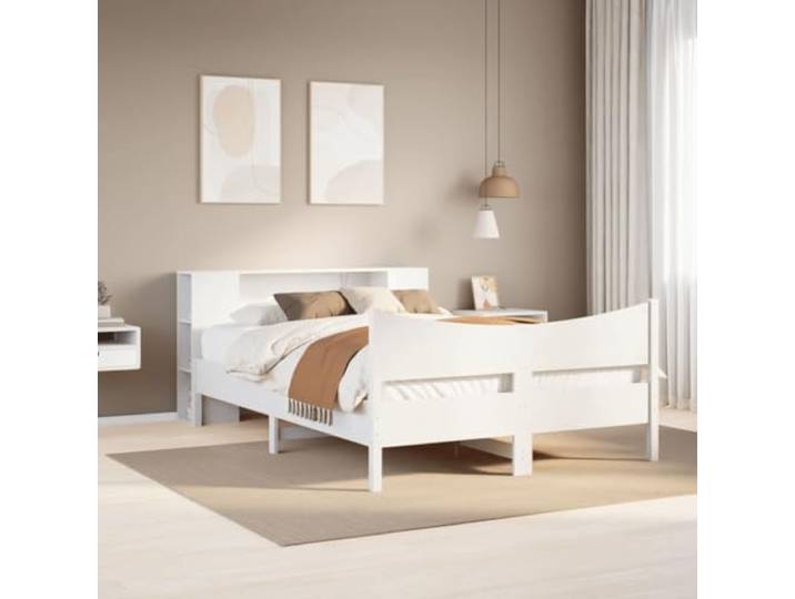WDGJJFECNMUEHI Massivholz Kiefernholz Stauraum Kopfteil 160x200 Weiß Massivholzbett ohne Matratze Weiß 160x200 Kiefernholz Bettgestell mit Stauraum Kopfteil