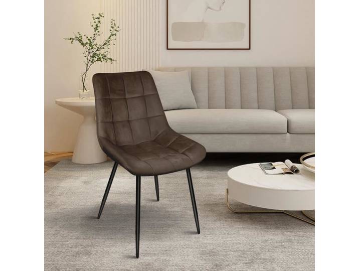 Chaise de salle à manger JEOBEST - Marron - Métal - Velours - Lot de 8
