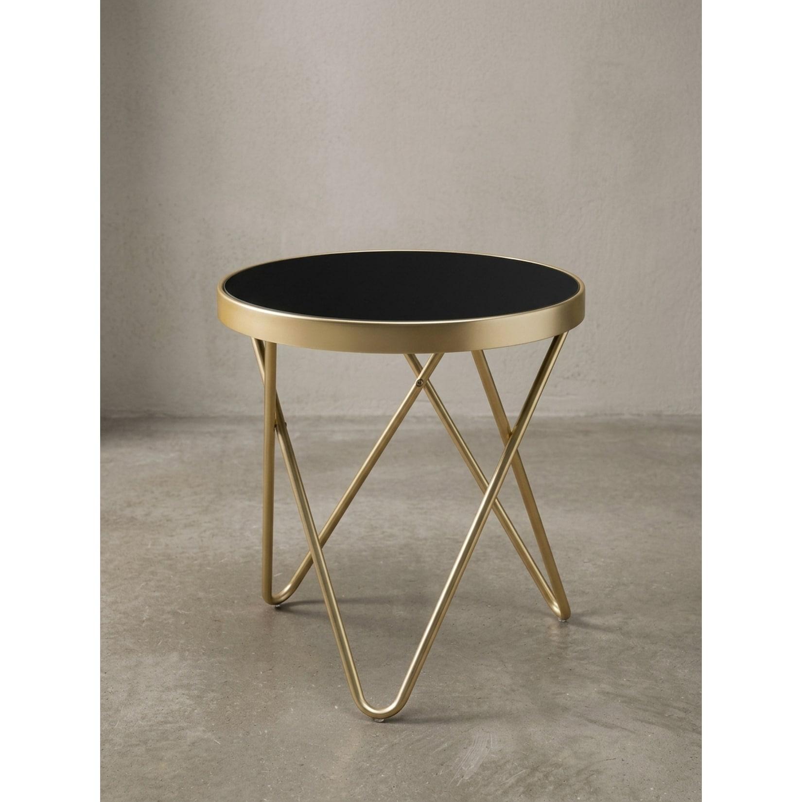 Beistelltisch – Rund Schwarz Mattgold Glas Metallgestell 42x46x42 cm