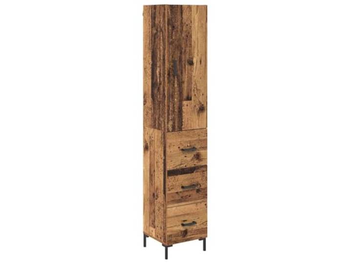 Highboard Altholz 69,5 x 34 x 180 cm Holzwerkstoff mit Türen Eisenbeine schwarz, Drahtgriffe, Regale, Esszimmer, Wohnraum, Holzwerkstoff, pflegeleicht