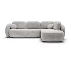 ECKSOFA AMICO II R-S Hellgrau Geflochtener Stoff mit Schlaffunktion