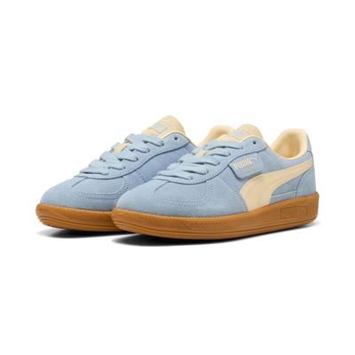 Sneaker PUMA "PALERMO", Damen, Gr. 39, Synthetik, blau (sea illusion, buttercream), Leder, unifarben, Schuhe Sneaker, für Alltag, aus Leder, mit Schnürverschluss