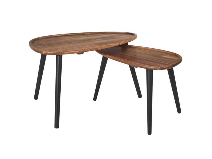 Lot de 2 tables basses ovales gigogne en acacia teinté noyer