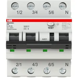 ABB DS203NCC8A100 FI/LS-Schalter Icn = 6.000 A nach IEC/EN 61009-1, Icu = 10 kA IEC/EN 60947-2 2CSR256140R2084