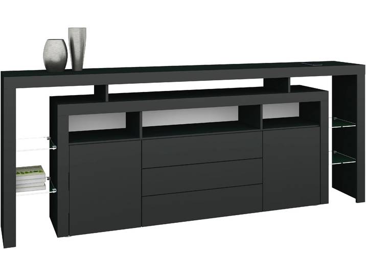 Sideboard BORCHARDT MÖBEL Rosario , schwarz (schwarz, matt), B:220cm H:88cm T:35cm, Sideboards, Sideboard, Breite 220 cm
