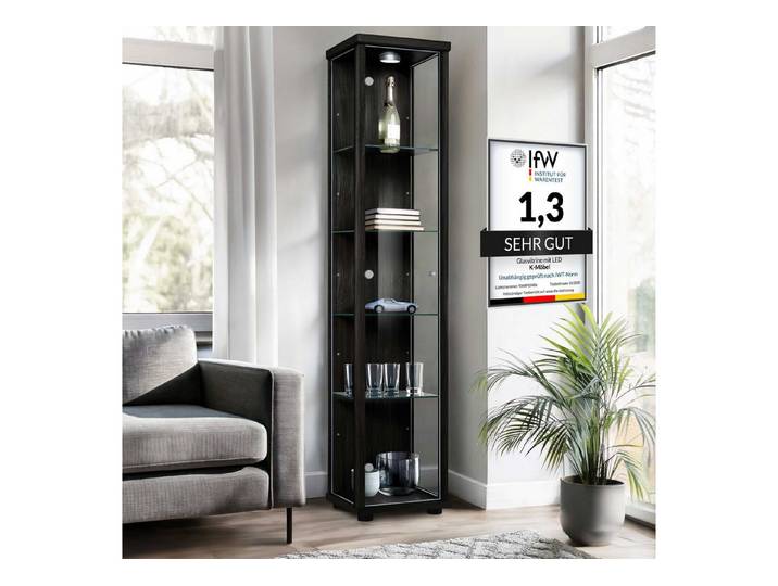 K-Möbel Glasvitrine C1014 (Glasvitrine (176x37x33 cm) mit 1 Glastür) Glasvitrine stehend