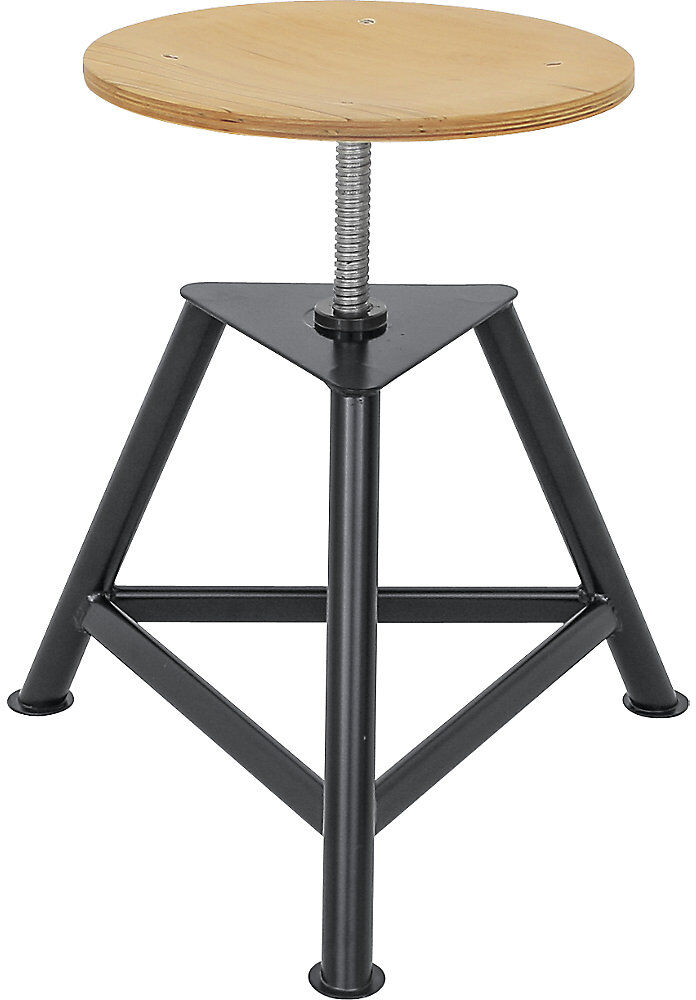 kaiserkraft Werkstatthocker, Sitz aus Buchenschichtholz, 3-beinig, Spindel-Höhenverstellung, Verstellbereich 400 - 600 mm