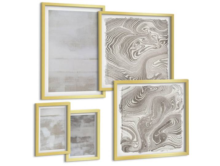 Tulup Bilder SET 5er Set - 50x50 cm & 20x30 cm & 40x60 cm Goldrahmen - Abgenutzte Texturen, moderner Stil, Goldfarben, Kunststoff, Rechteckig, 40x60 cm, einfache und schnelle Anbringung, Bilder & Rahmen, Bilder
