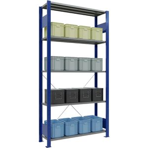 Schulte Schwerlastregal 12630-B, 5 Metallböden, 150kg Fachlast, blau, 200 x 100 x 30cm