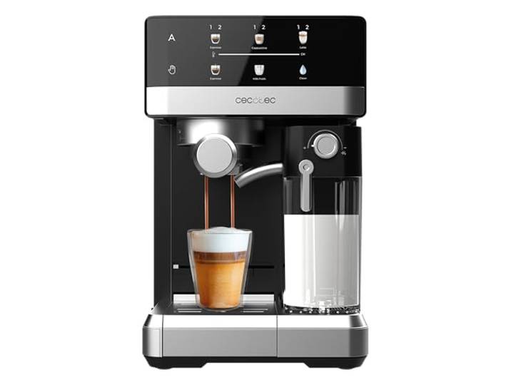 Cecotec Espressomaschine Power Espresso 20 Touch & Cream +, 1350 W, 20 Bar Touch - Display mit Rezepten, Milchaufschäumer, Thermoblock, 500 Ml Milchtank, 1,8L Wassertank, Selbstreinigung, Zubehör