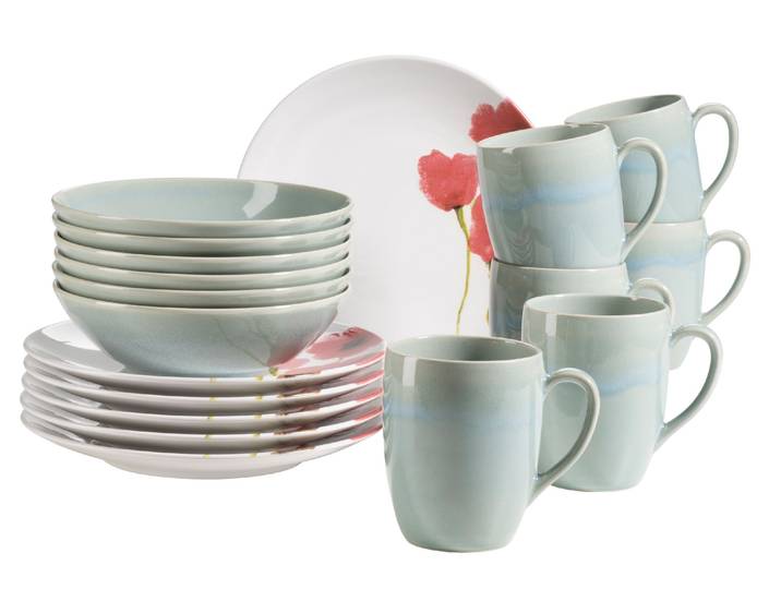 Frühstücks-Geschirrset MÄSER Ossia , bunt (mint, weiß, rot), 18, Geschirr-Sets, Frühstücks-Geschirrset