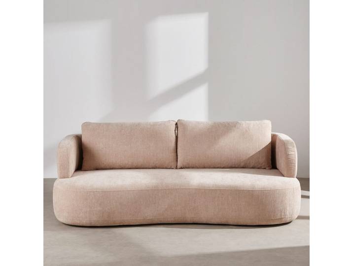 3-Sitzer-Sofa mit verstellbarer Vorder- und Rückwärtsbewegung, beigefarbener Samtbezug