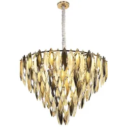 Luster Kronleuchter Hängeleuchte Metall goldfarben K9 Kristall champagner D 60 cm