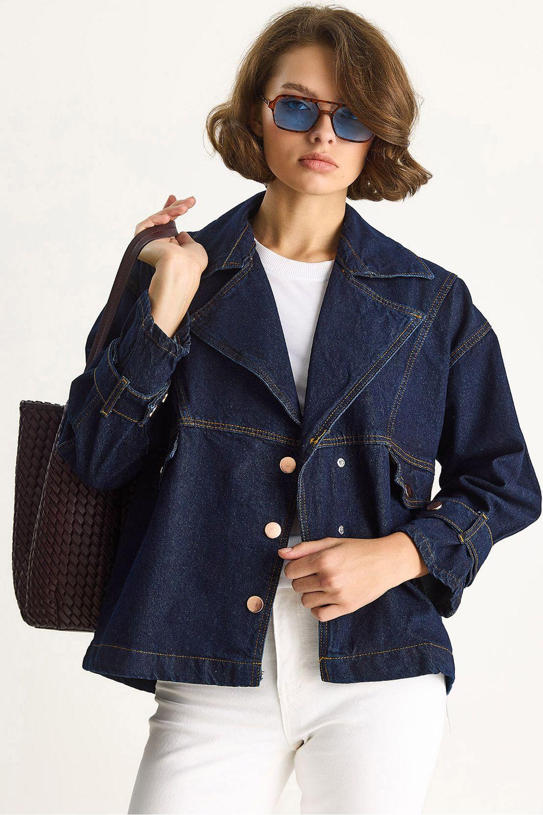 Denim-Hemdkragen Knopfjacke