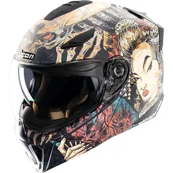 Icon Threshold Odokuro, Modularhelm - Schwarz/Beige/Rot - 3XL