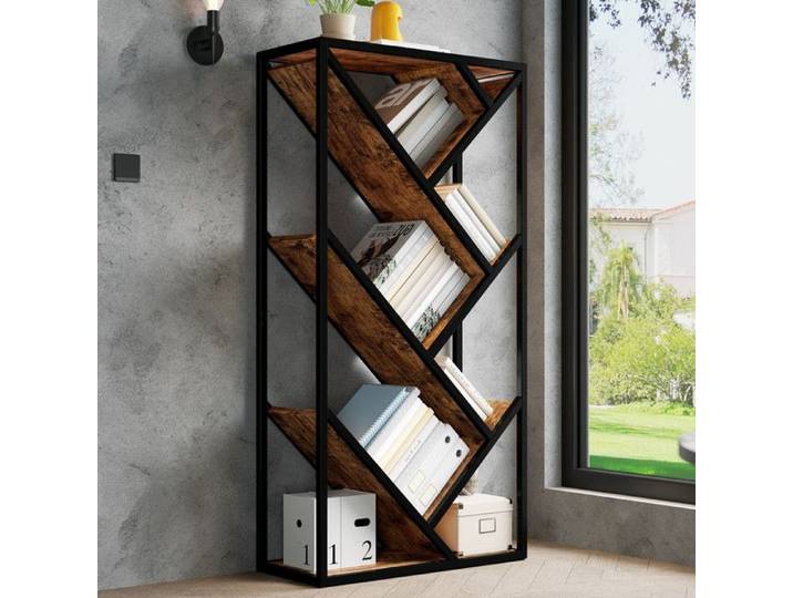 Luscriate - Bibliothèque 160 cm - Étagère de Rangement avec étagères ouvertes - Noyer + Noir