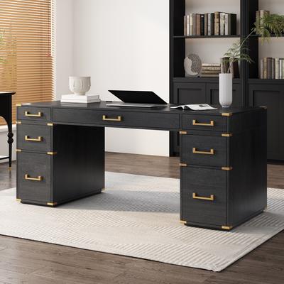 Kodotan sofa "70"" Extra-Large Classic and Traditional Executive Desk with Metal Edge Trim ,Writing Desk with 2 file drawers,USB Ports"